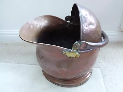 Large Vintage Copper  Coal Scuttle Hooded Helmet Coal Logs Fireplace • £48