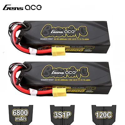 2X Gens Ace G-Tech 6800mAh 11.1V 120C 3S Lipo Battery EC5 For Arrma 1/8 RC Car • $139.99