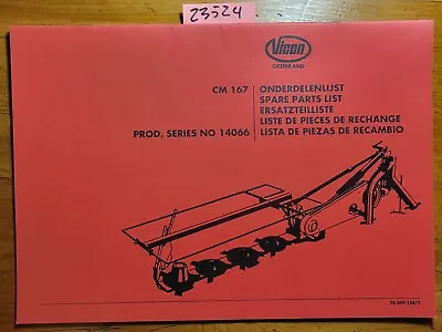 $20 • Buy Vicon Greenland CM167 Series 14066 Disc Mower Parts Manual 70.009.184/2