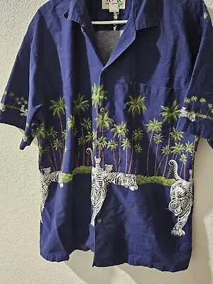 KY’S Hawaiian Shirt Sz XL Short Sleeve White Tiger Print • $5.07
