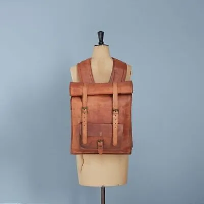 Brown Vintage Real Genuine Leather Men's Backpack Bag Laptop Satchel Briefcase • £56.15