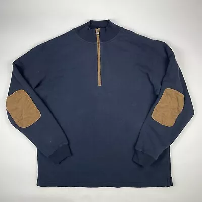 Woolrich 1/4 Zip Mens L Navy Blue Pullover With Suede Elbow Patches Sweater EUC • $19.97