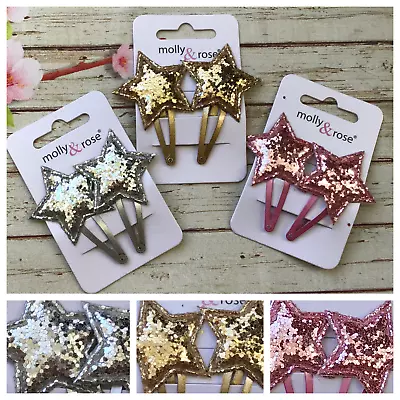 SMALL 5cm GLITTER STAR MOTIF HAIR CLIP SNAP GRIP SLIDE SLEEPIES GIRLS SPARKLE • £3.99