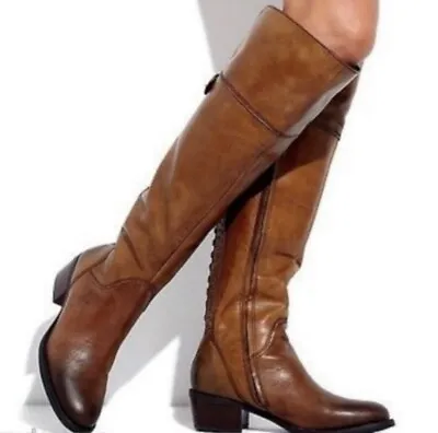 VINCE CAMUTO Women's Brown Distressed Leather Bollo Studded Over Knee Boots 9B • $49.99