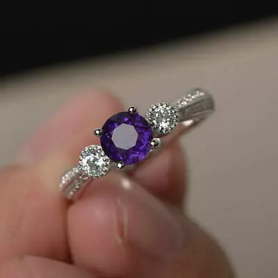 $218.99 • Buy 2Ct Round Natural Purple Amethyst Engagement Women's Ring 14k White Gold Plated.