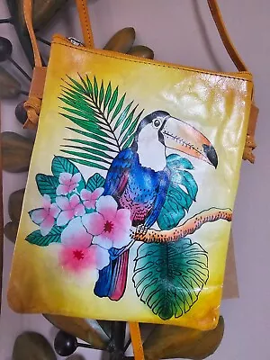 Vivid By Sukriti Hand Painted Yellow Toucan Bird Crossbody /Shoulder Bag • $19.99