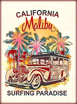 California Malibu Surfing Paradise Retro United States Travel Art Poster Print • $10.49