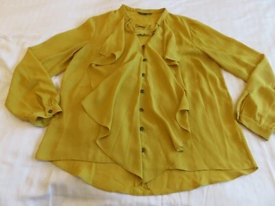 Biba Iconic Matt Ochre Frilly Overlay Long Sleeve 70's Style Shirt Uk 14 Buttons • £7.99