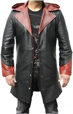 Zabs Dmc (devil May Cry) Dante Real Leather Trench Coat Costume With Hood Men's • $265