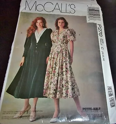 McCall's Pattern P270 Fit Flare Bishop Sleeve Dress Miss & Petite Sz 10-14 Uncut • $6