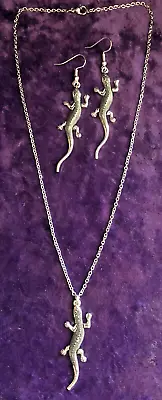 2  Long GECKO LIZARD SALAMANDER Charm Pendant 17”  Necklace And Earrings • $14.95