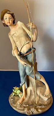 Vintage Capodimonte Figurine – Youth Fishing With A Cane Fishing Pole – 10” Tall • $10.99