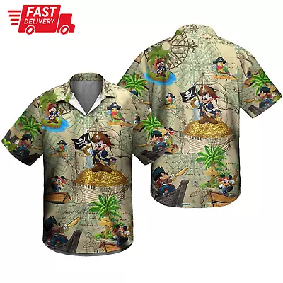 Mickey Mouse Captain Pirates Of TThe Caribbean Disney Pirate Life Hawaiian Shirt • $26.99