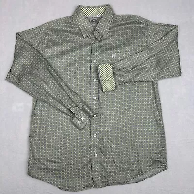 Cinch Western Shirt Mens Medium Tencel Gray Geometric All Over Print Button Up • $19.88