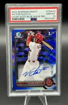 2022 Bowman Draft Victor Scott II 1st RC Blue Wave /150 Auto Cardinals PSA 10 • $350