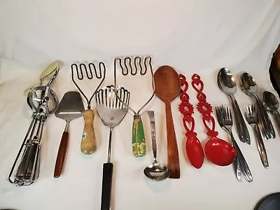 Junk Drawer Lot Kitchen Drawer Utensils And Silverware Vintage  • $22