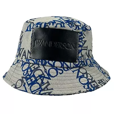 J.W.ANDERSON Jacquard Leather Logo Patch Festival Bucket Hat Size 58 NEW RRP 165 • £164.95