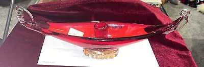 MCM Red Venetian Murano Italy Glass Gondola Candlestick Holder W/Orig. Sticker • $38
