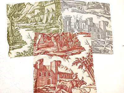 Marvic Alexander The Great Linen Toile 3 Fabric Samples 12x12  Gray Olive Red • $28