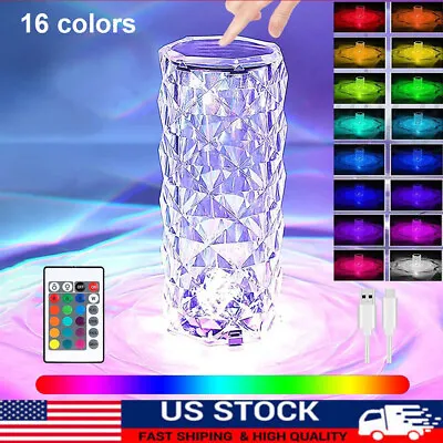 LED Crystal Table Lamp Diamond Rose Night Light 16 Colour Changing Rechargeable • $10.99