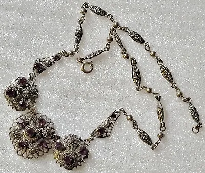 Vintage ETRUSCAN Victorian Purple Rhinestones Decorative Connectors Necklace • $55.99