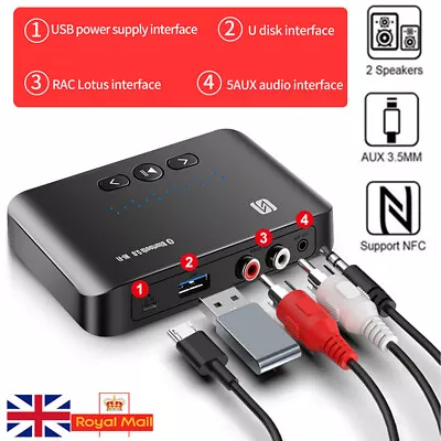 £12.49 • Buy NEW Bluetooth Wireless Audio Transmitter Receiver NFC HiFi Music Adapter AUX RCA