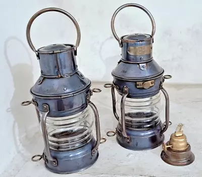 Vintage Oil Lamp Copper Anchor Ship Lantern Boat Mini Lamp Pair • $85