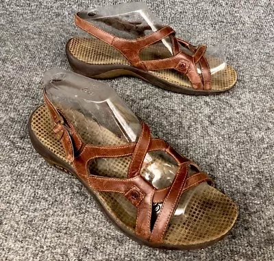 Merrell Womens 11 Agave Brown Leather Strappy Slingback Ankle Strap Sandals EUC • $31