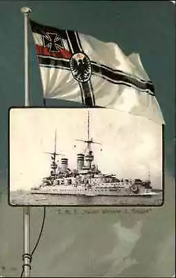 Battleship S.M.S. Kaiser Wilhelm D. Grosse German Flag C1910 Postcard • $9.89