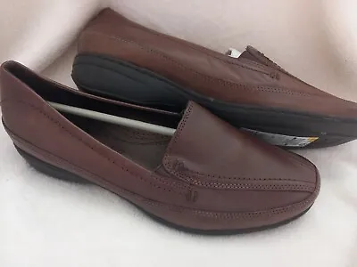 M&S Footglove Wider Fit Leather Upper Wedge Shoe DARK TAUPE UK 6.5 EUR 40 BNWT • £27.99