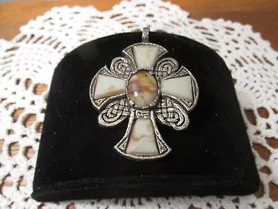 Vintage Miracle Britain Celtic Cross Beige Pendant Necklace • $9.99