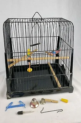 Rare Antique Genykage Bird Cage With Accessories Vintage Wooden Rails Toys Etc • $64.95