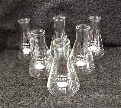 Kimax Kimble 26500 Erlenmeyer Flask 250mL Lab Glassware Apothecary Lot Of 6 • $29.99