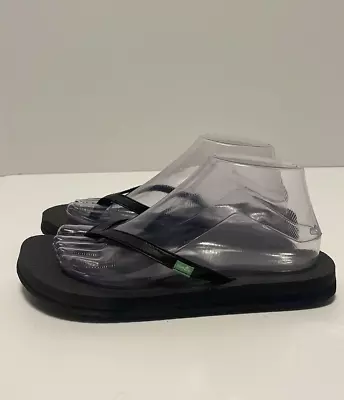 Sanuk Yoga Joy Flip Flops Women’s 8 Black Toe Post Sandals Comfort Foam • $19.95