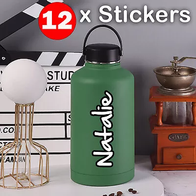 $12.95 • Buy 12 X Water Bottle Name Label Stickers Personalised Kids School Lunch Box Sticker