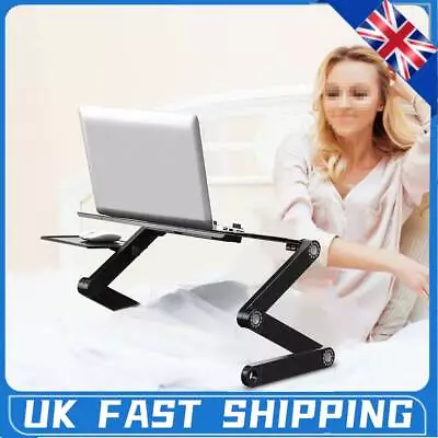 Adjustable Folding Laptop Stand Tray Desk Table With Mouse Pad Dual Cooling Fan • £15.39