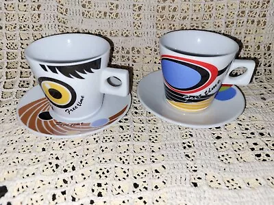 Modern Abstract Free Time~ Pop Art Espresso Set Of  2 Coffee Cups &  Saucers  • £18