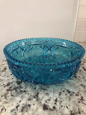 Vintage Blue Glass Fruit Bowl Cut Glass • $18