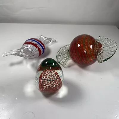 Set Of 3 Large Murano Hand Blown Art Glass Paperweight Wrapped Hard Candy 6  Egg • $19.95