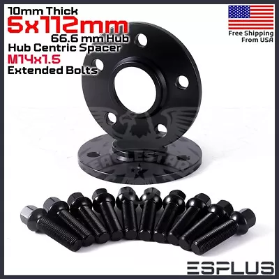 [2] 10mm Thick Mercedes 5x112mm CB66.6 Wheel Spacer Kit 14x1.5 40mm Bolt Include • $51.49