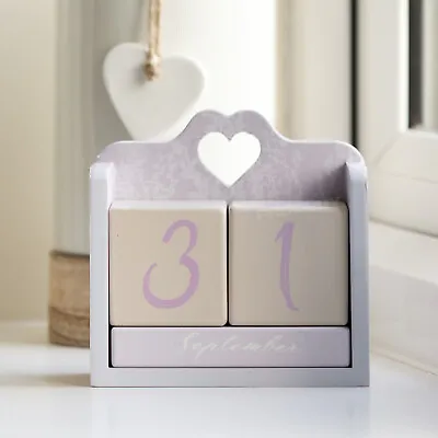 £14.99 • Buy Wooden Perpetual Block Calendar Desk Home Decoration Heart Floral Lilac Purple