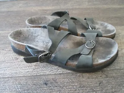 Mephisto Hannel Green Gray Leather Two Strap Cork Footbed Sandal 38 US 8 • $22