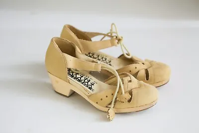 F- Troupe London Bran NEW Light Beige Nubuck Suede Lace Up Clog Sandals 6.5 • $149