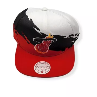 Mitchell & Ness Miami Heat Paintbrush White/Black/Red Adjustable Snapback Hat • $38.99