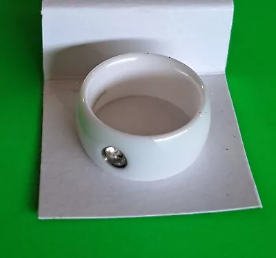White Ceramic Fashion Band Ring With Clear Stone Size 9 1/2 • $25