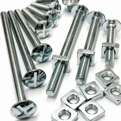 £2.60 • Buy Roofing Bolts With Square Nuts BZP Zinc Plated M5 M6 M8 M10 Slotted Dome Head