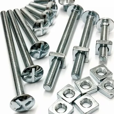 Roofing Bolts With Square Nuts BZP Zinc Plated M5 M6 M8 M10 Slotted Dome Head • £1.89