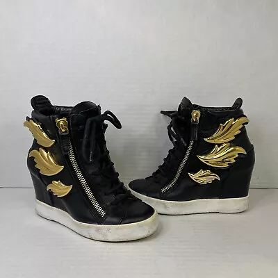 Giuseppe Zanotti Lamay Lorenz Sneakers Size 35.5 Leather High Top Wedges Booties • $124.95