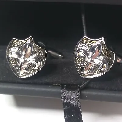 Murano Fluer Du Lis Cufflinks Silvertone Metal In Cuff Link Gift Box • £19.45