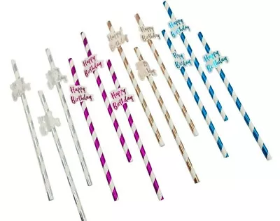 10 X Happy Birthday Foil Paper Straws Party Straw Drinking Cocktail Drinking  • £3.29